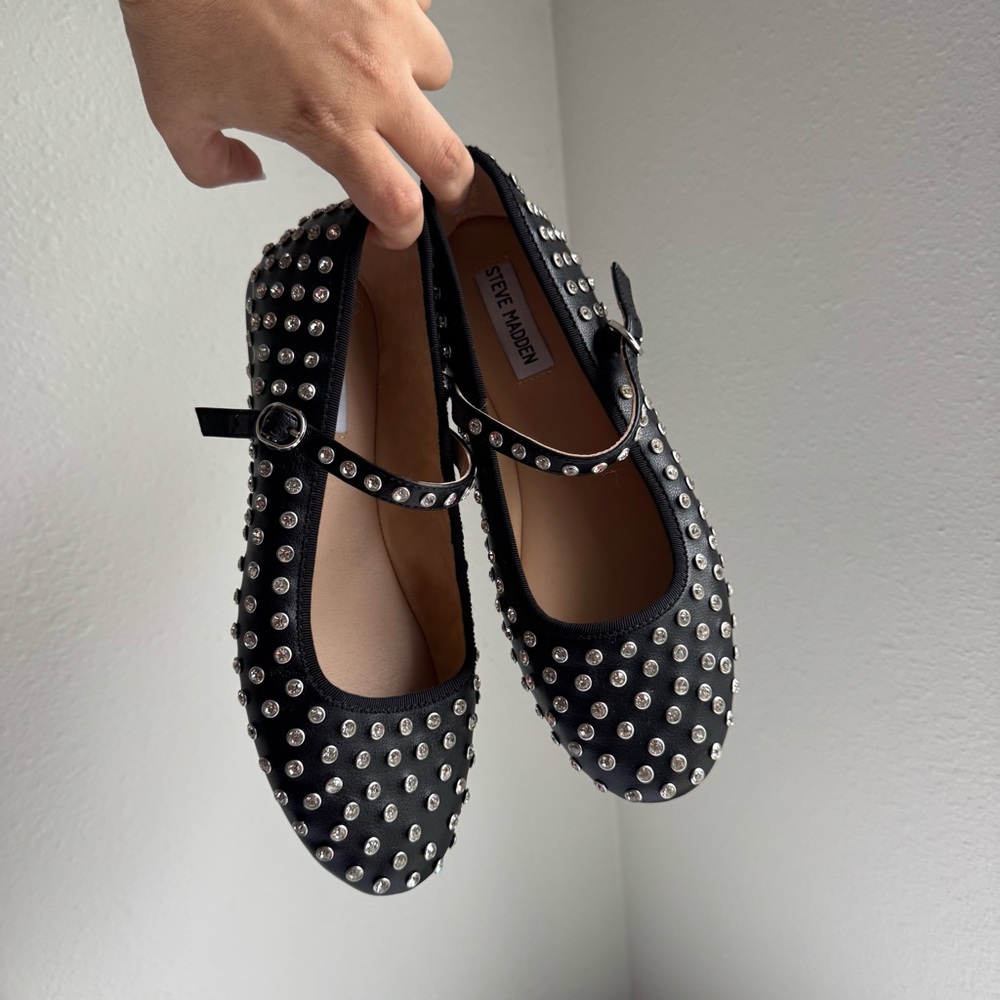 Steve Madden Black Studded Vinetta Mary Jane Flat